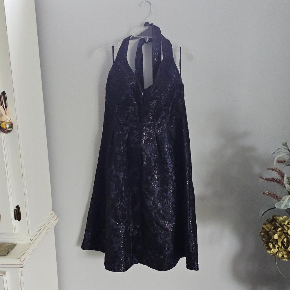 Moda International Navy Blue and Black Lace Halter Dress